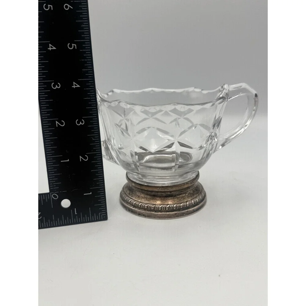 Duchin Creation Sterling Silver Weighted Base Cut Glass Creamer and Sugar Set